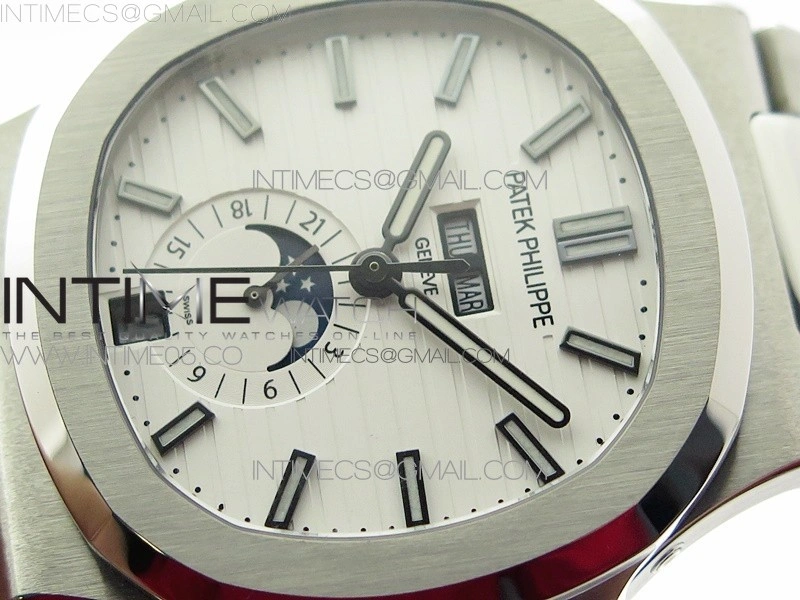 NAUTILUS 5726 SS GRF 1:1 BEST EDITION WHITE DIAL WORKING ANNUAL CALENDARON SS BRACELET A.324 V3